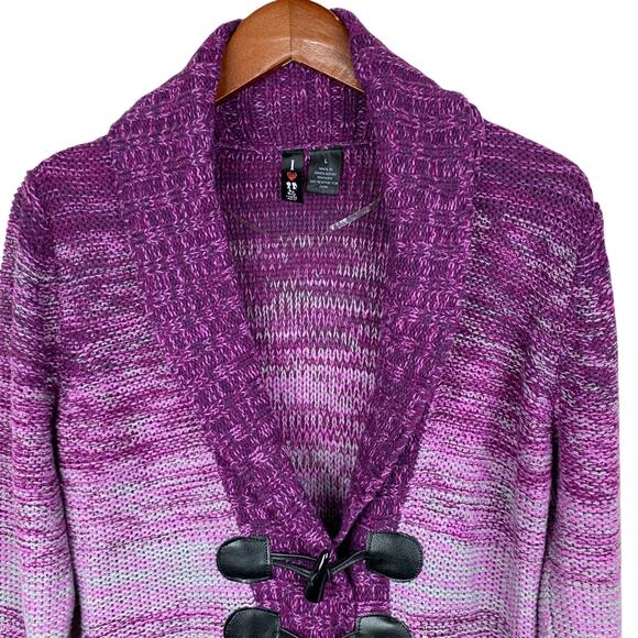 Boy Meets Girl Cardigan Sweater Purple Knit Toggle Longer Length Junior's L - Picture 2 of 8
